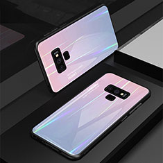 Coque Rebord Contour Silicone et Vitre Miroir Housse Etui Degrade Arc en Ciel M01 pour Samsung Galaxy Note 9 Violet