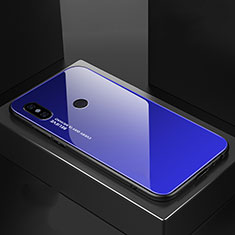Coque Rebord Contour Silicone et Vitre Miroir Housse Etui Degrade Arc en Ciel M01 pour Xiaomi Mi A2 Bleu