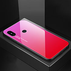 Coque Rebord Contour Silicone et Vitre Miroir Housse Etui Degrade Arc en Ciel M01 pour Xiaomi Mi A2 Rose Rouge