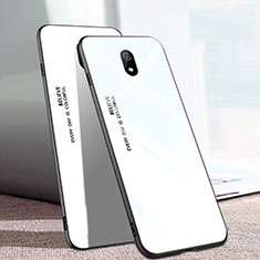 Coque Rebord Contour Silicone et Vitre Miroir Housse Etui Degrade Arc en Ciel M01 pour Xiaomi Redmi 8A Blanc