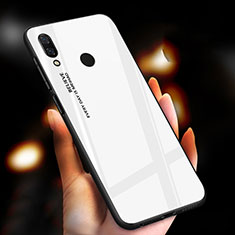 Coque Rebord Contour Silicone et Vitre Miroir Housse Etui Degrade Arc en Ciel M01 pour Xiaomi Redmi Note 7 Blanc