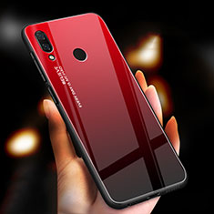 Coque Rebord Contour Silicone et Vitre Miroir Housse Etui Degrade Arc en Ciel M01 pour Xiaomi Redmi Note 7 Pro Rouge