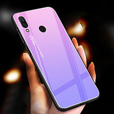 Coque Rebord Contour Silicone et Vitre Miroir Housse Etui Degrade Arc en Ciel M01 pour Xiaomi Redmi Note 7 Violet