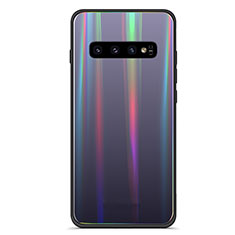 Coque Rebord Contour Silicone et Vitre Miroir Housse Etui Degrade Arc en Ciel M02 pour Samsung Galaxy S10 5G Noir