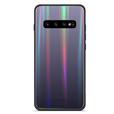 Coque Rebord Contour Silicone et Vitre Miroir Housse Etui Degrade Arc en Ciel M02 pour Samsung Galaxy S10 Noir