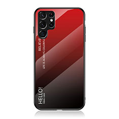Coque Rebord Contour Silicone et Vitre Miroir Housse Etui Degrade Arc en Ciel M02 pour Samsung Galaxy S21 Ultra 5G Rouge
