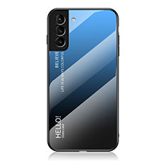 Coque Rebord Contour Silicone et Vitre Miroir Housse Etui Degrade Arc en Ciel M02 pour Samsung Galaxy S22 5G Bleu