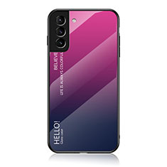 Coque Rebord Contour Silicone et Vitre Miroir Housse Etui Degrade Arc en Ciel M02 pour Samsung Galaxy S22 5G Rose Rouge
