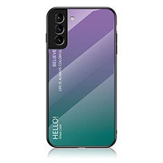 Coque Rebord Contour Silicone et Vitre Miroir Housse Etui Degrade Arc en Ciel M02 pour Samsung Galaxy S22 5G Violet