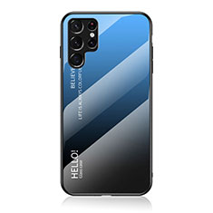 Coque Rebord Contour Silicone et Vitre Miroir Housse Etui Degrade Arc en Ciel M02 pour Samsung Galaxy S22 Ultra 5G Bleu