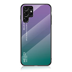 Coque Rebord Contour Silicone et Vitre Miroir Housse Etui Degrade Arc en Ciel M02 pour Samsung Galaxy S22 Ultra 5G Violet