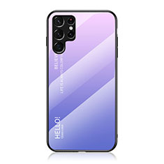 Coque Rebord Contour Silicone et Vitre Miroir Housse Etui Degrade Arc en Ciel M02 pour Samsung Galaxy S22 Ultra 5G Violet Clair