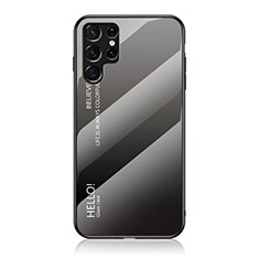 Coque Rebord Contour Silicone et Vitre Miroir Housse Etui Degrade Arc en Ciel M02 pour Samsung Galaxy S23 Ultra 5G Gris