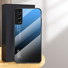 Coque Rebord Contour Silicone et Vitre Miroir Housse Etui Degrade Arc en Ciel M02 pour Samsung Galaxy S24 5G Bleu