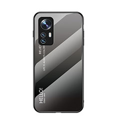 Coque Rebord Contour Silicone et Vitre Miroir Housse Etui Degrade Arc en Ciel M02 pour Xiaomi Mi 12 5G Gris