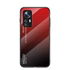 Coque Rebord Contour Silicone et Vitre Miroir Housse Etui Degrade Arc en Ciel M02 pour Xiaomi Mi 12 5G Rouge