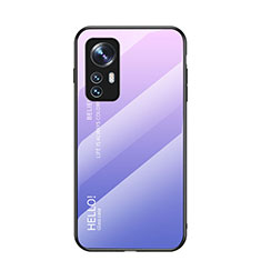 Coque Rebord Contour Silicone et Vitre Miroir Housse Etui Degrade Arc en Ciel M02 pour Xiaomi Mi 12 5G Violet Clair