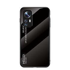 Coque Rebord Contour Silicone et Vitre Miroir Housse Etui Degrade Arc en Ciel M02 pour Xiaomi Mi 12 Pro 5G Noir