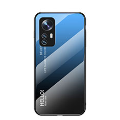 Coque Rebord Contour Silicone et Vitre Miroir Housse Etui Degrade Arc en Ciel M02 pour Xiaomi Mi 12S Pro 5G Bleu