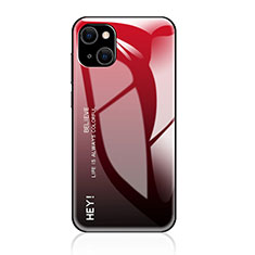 Coque Rebord Contour Silicone et Vitre Miroir Housse Etui Degrade Arc en Ciel pour Apple iPhone 13 Mini Rouge