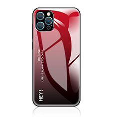 Coque Rebord Contour Silicone et Vitre Miroir Housse Etui Degrade Arc en Ciel pour Apple iPhone 13 Pro Rouge