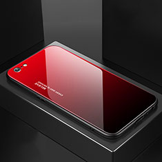 Coque Rebord Contour Silicone et Vitre Miroir Housse Etui Degrade Arc en Ciel pour Apple iPhone 6 Plus Rouge