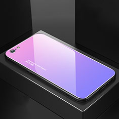 Coque Rebord Contour Silicone et Vitre Miroir Housse Etui Degrade Arc en Ciel pour Apple iPhone 6 Plus Violet