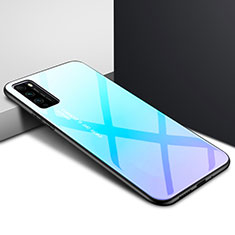 Coque Rebord Contour Silicone et Vitre Miroir Housse Etui Degrade Arc en Ciel pour Huawei Enjoy 20 Pro 5G Bleu Ciel