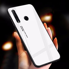 Coque Rebord Contour Silicone et Vitre Miroir Housse Etui Degrade Arc en Ciel pour Huawei Enjoy 9s Blanc