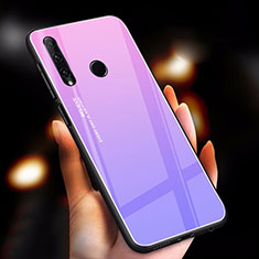 Coque Rebord Contour Silicone et Vitre Miroir Housse Etui Degrade Arc en Ciel pour Huawei Enjoy 9s Violet