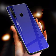 Coque Rebord Contour Silicone et Vitre Miroir Housse Etui Degrade Arc en Ciel pour Huawei Honor 20 Lite Bleu