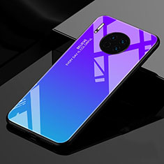 Coque Rebord Contour Silicone et Vitre Miroir Housse Etui Degrade Arc en Ciel pour Huawei Mate 30 5G Bleu