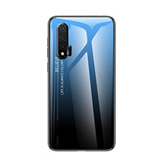 Coque Rebord Contour Silicone et Vitre Miroir Housse Etui Degrade Arc en Ciel pour Huawei Nova 6 Bleu
