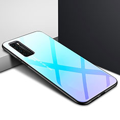 Coque Rebord Contour Silicone et Vitre Miroir Housse Etui Degrade Arc en Ciel pour Huawei Nova 7 5G Bleu Ciel
