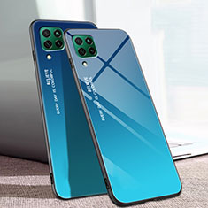 Coque Rebord Contour Silicone et Vitre Miroir Housse Etui Degrade Arc en Ciel pour Huawei Nova 7i Bleu