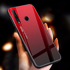 Coque Rebord Contour Silicone et Vitre Miroir Housse Etui Degrade Arc en Ciel pour Huawei P Smart+ Plus (2019) Rouge