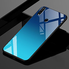 Coque Rebord Contour Silicone et Vitre Miroir Housse Etui Degrade Arc en Ciel pour Huawei P30 Lite Bleu