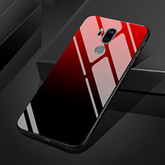 Coque Rebord Contour Silicone et Vitre Miroir Housse Etui Degrade Arc en Ciel pour LG G7 Rouge