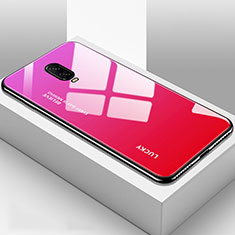 Coque Rebord Contour Silicone et Vitre Miroir Housse Etui Degrade Arc en Ciel pour OnePlus 6T Rose Rouge
