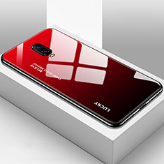 Coque Rebord Contour Silicone et Vitre Miroir Housse Etui Degrade Arc en Ciel pour OnePlus 6T Rouge