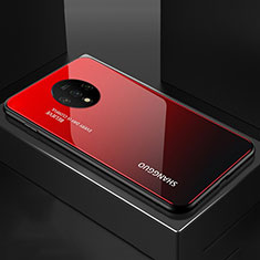 Coque Rebord Contour Silicone et Vitre Miroir Housse Etui Degrade Arc en Ciel pour OnePlus 7T Rouge