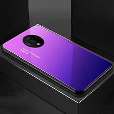 Coque Rebord Contour Silicone et Vitre Miroir Housse Etui Degrade Arc en Ciel pour OnePlus 7T Violet