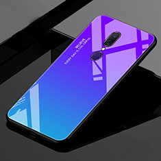 Coque Rebord Contour Silicone et Vitre Miroir Housse Etui Degrade Arc en Ciel pour Oppo A9X Bleu