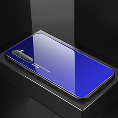 Coque Rebord Contour Silicone et Vitre Miroir Housse Etui Degrade Arc en Ciel pour Realme X2 Bleu