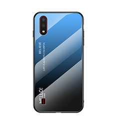 Coque Rebord Contour Silicone et Vitre Miroir Housse Etui Degrade Arc en Ciel pour Samsung Galaxy A01 SM-A015 Bleu