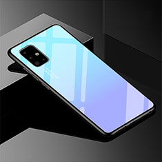 Coque Rebord Contour Silicone et Vitre Miroir Housse Etui Degrade Arc en Ciel pour Samsung Galaxy A51 5G Bleu Ciel