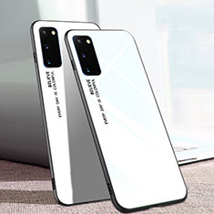 Coque Rebord Contour Silicone et Vitre Miroir Housse Etui Degrade Arc en Ciel pour Samsung Galaxy S20 Blanc