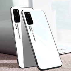 Coque Rebord Contour Silicone et Vitre Miroir Housse Etui Degrade Arc en Ciel pour Samsung Galaxy S20 Plus 5G Blanc