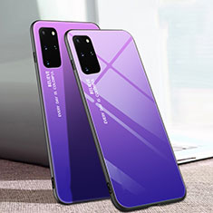 Coque Rebord Contour Silicone et Vitre Miroir Housse Etui Degrade Arc en Ciel pour Samsung Galaxy S20 Plus 5G Violet