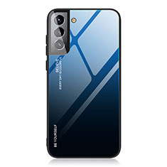 Coque Rebord Contour Silicone et Vitre Miroir Housse Etui Degrade Arc en Ciel pour Samsung Galaxy S21 FE 5G Bleu